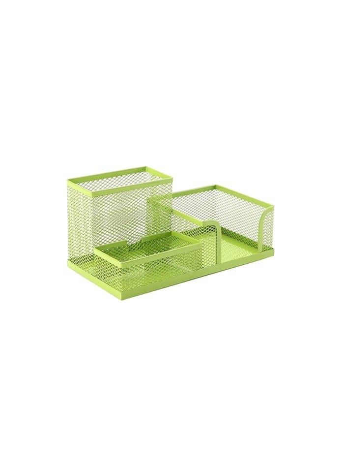 Metal Mesh Pencil Holder Organizer for Desk, 3 Compartments Desktop Storage Basket for Office, Back to School Supplies for Kids (Green)